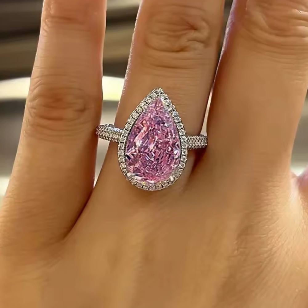 Rosé Elegance Halo Diamond Silver Ring - Picture 3 of 5